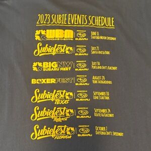 Subaru Event Schedule T-Shirt in Dark Blue and Yellow men's sz XL